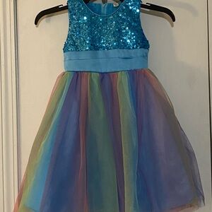 Sparkling Blue and Rainbow Kids Dress